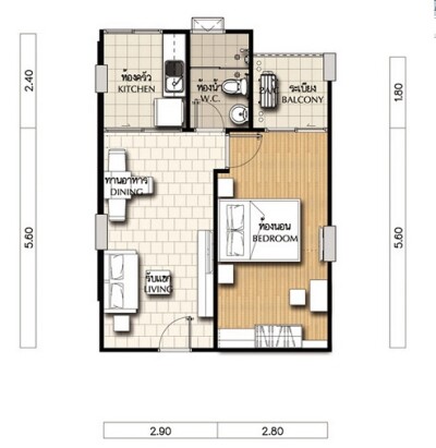 ศุภาลัย ซิตี้ รีสอร์ท รัชดา - ห้วยขวาง  / 45.28 ตรม.