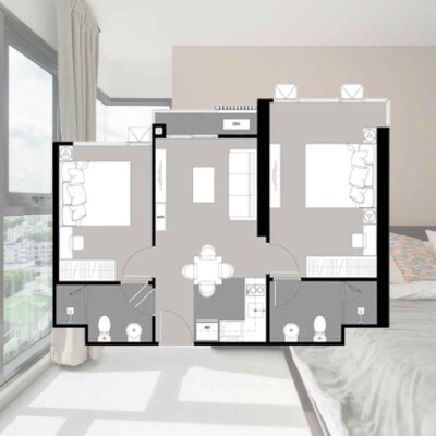 ริทึ่ม สุขุมวิท 36 - 38   / 54.86 ตร.ม. 🌷 ชั้น 12-39