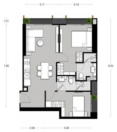โนเบิล สเตท 39 / ขนาด 60 ตร.ม. | ชั้น 29  2 ห้องนอน | 2 ห้องน้ำ